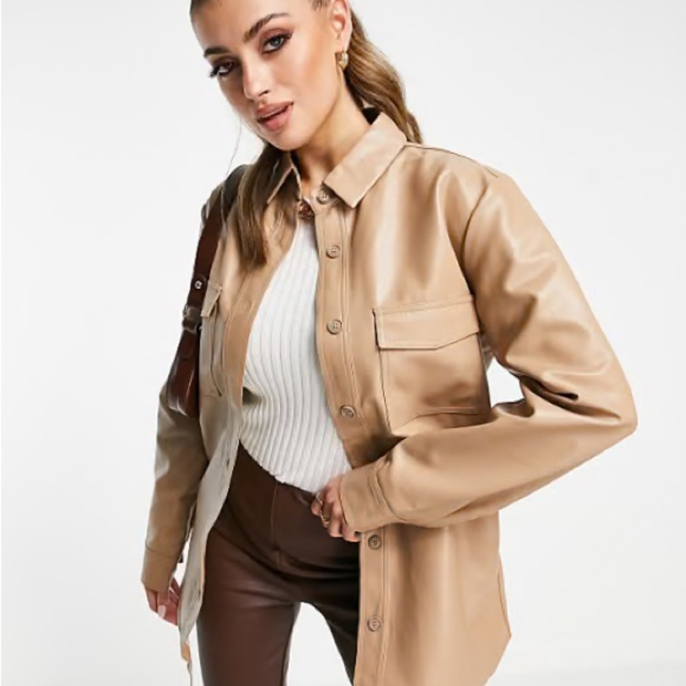 4th Reckless Tan Oversized Leather Shirt